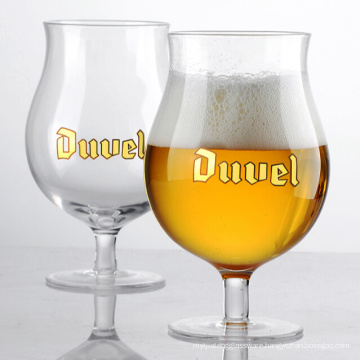 Haonai Polished High Quality Handmade Clear Glassware 425ML Beer Glass Stemmed Beer Glass